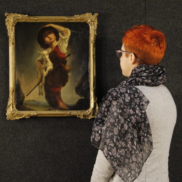 19th Century French Painting depicting a Shepherd Boy holding a Goat - Image 2