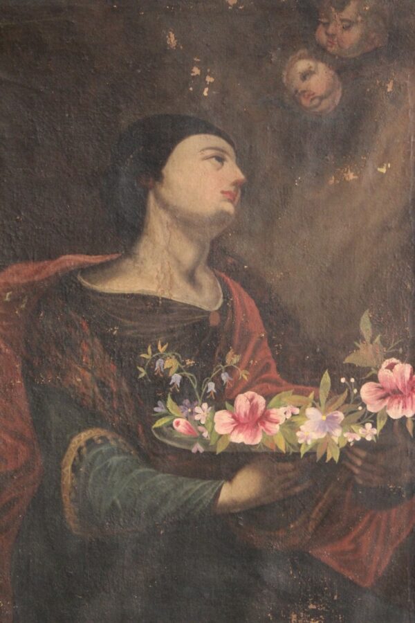 18th Century Painting depicting a Saint with Flowers - Image 5