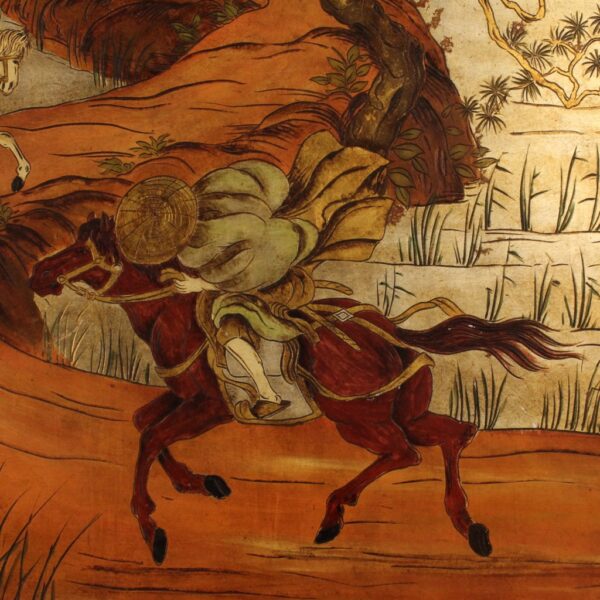 20th Century Orientalist Painting depicting a Landscape and Characters with Horses - Image 3