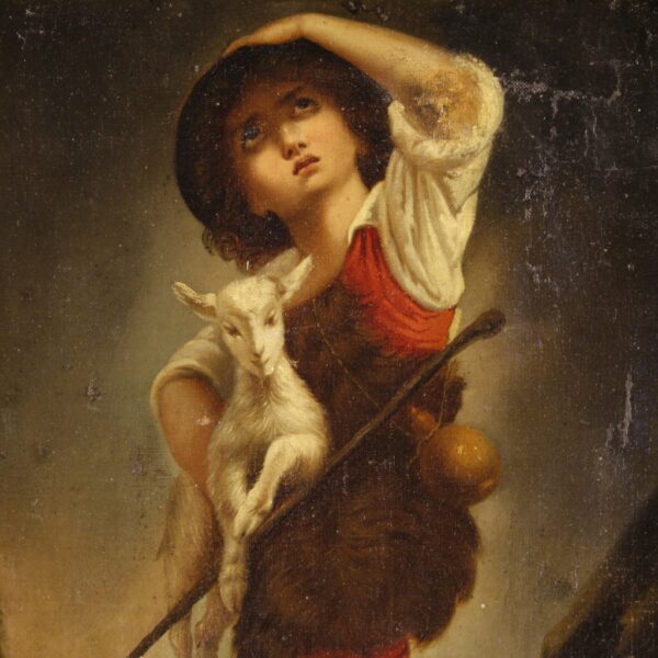 19th Century French Painting depicting a Shepherd Boy holding a Goat - Image 3