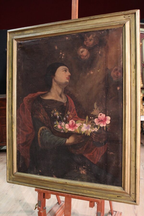 18th Century Painting depicting a Saint with Flowers - Image 2