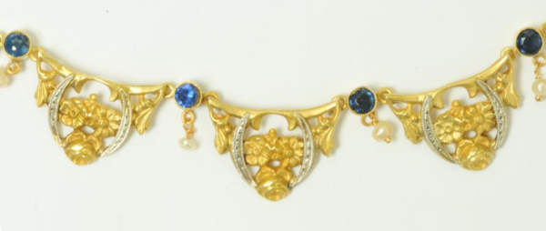19th Century Draperie  Necklace - Gold, Sapphires and Pearls - Image 2