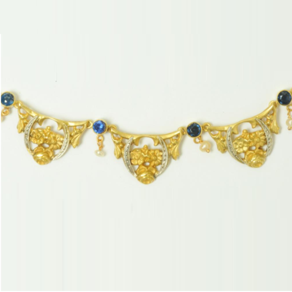 19th Century Draperie  Necklace - Gold, Sapphires and Pearls - Image 5