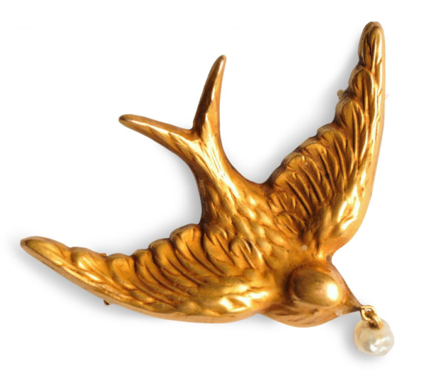 1900's Lovely Swallow Bird Gold & Pearl Brooch - Image 3