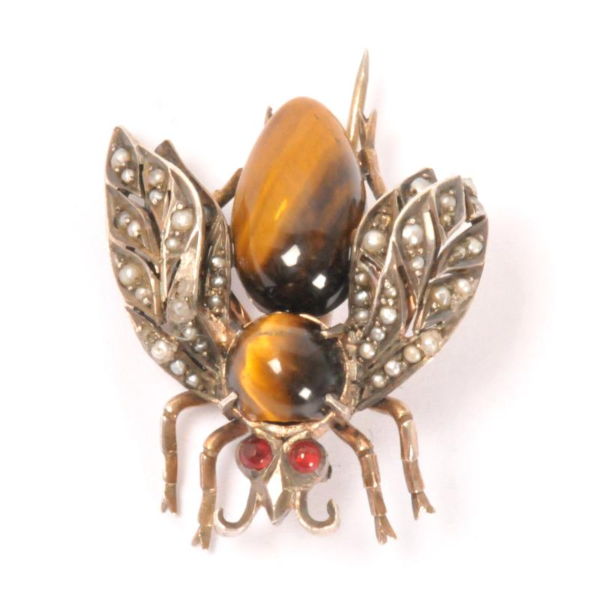 Tiger's Eye, Ruby & Pearls Bee Brooch - Image 8
