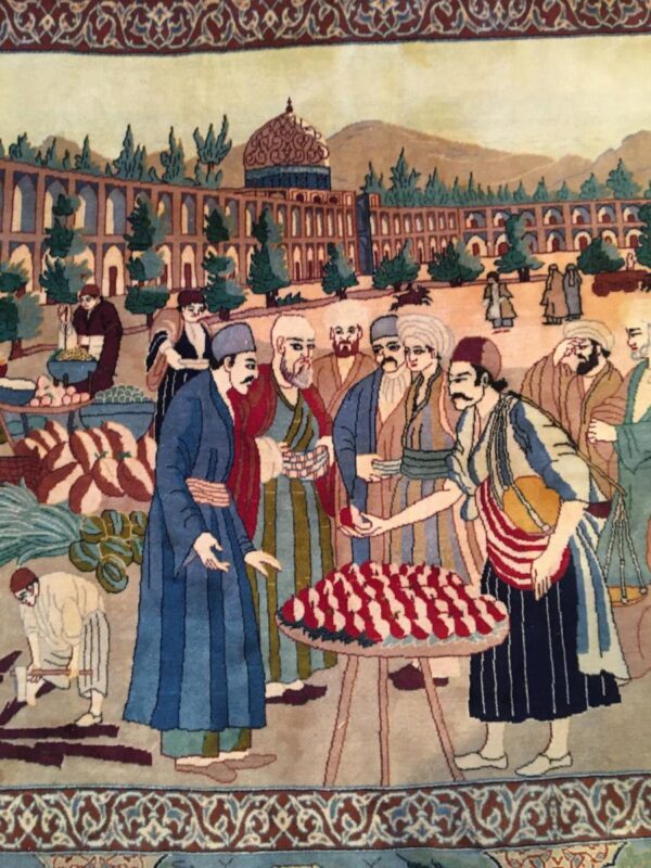 Rare Carpet The Market Of Ispahan Wool And Silk, Shah Period ( Iran ) - Image 2