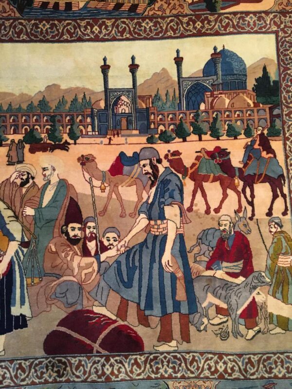 Rare Carpet The Market Of Ispahan Wool And Silk, Shah Period ( Iran ) - Image 3