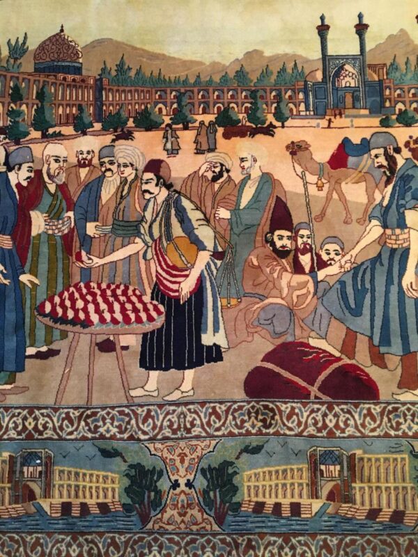 Rare Carpet The Market Of Ispahan Wool And Silk, Shah Period ( Iran ) - Image 4
