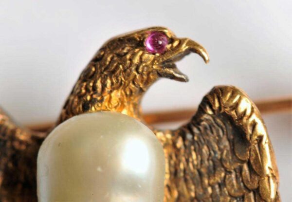 Eagle Gold Brooch with Pearl, Ruby and Pink Diamonds - Image 3