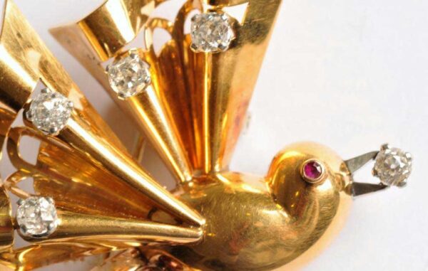 1950's Diamonds & Ruby Gold Bird Brooch - Image 2