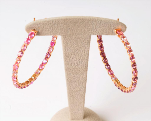 Pink Gold and Sapphires Hoop Earrings - Image 2
