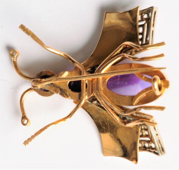 Art Deco Insect Brooch - Pink Diamonds, Amethyst & White Gold - Image 2