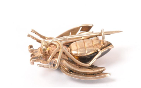 Tiger's Eye, Ruby & Pearls Bee Brooch - Image 3