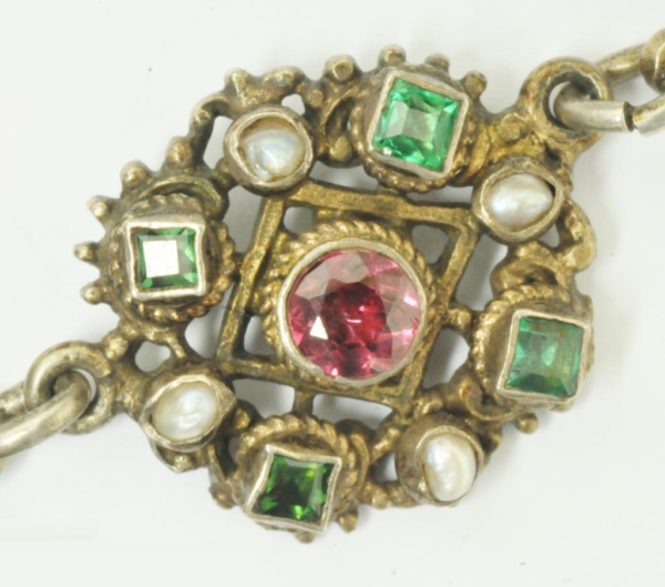 19th Century Renaissance Style Enamel, Pearls, Stones and Silver Necklace - Image 4
