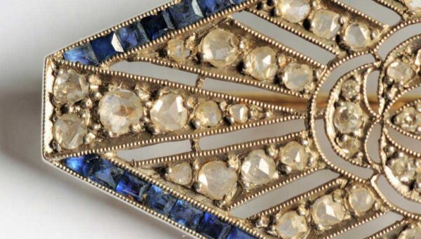 Art Deco Pink Diamond & Sapphires White Gold Brooch - Image 4