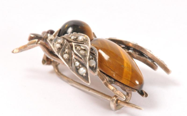 Tiger's Eye, Ruby & Pearls Bee Brooch - Image 5