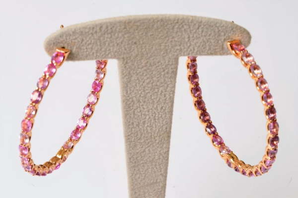 Pink Gold and Sapphires Hoop Earrings - Image 6