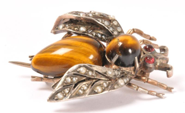 Tiger's Eye, Ruby & Pearls Bee Brooch - Image 6