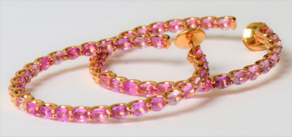Pink Gold and Sapphires Hoop Earrings - Image 7