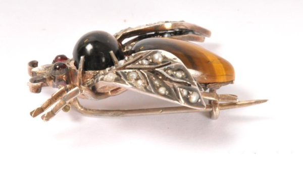 Tiger's Eye, Ruby & Pearls Bee Brooch - Image 7