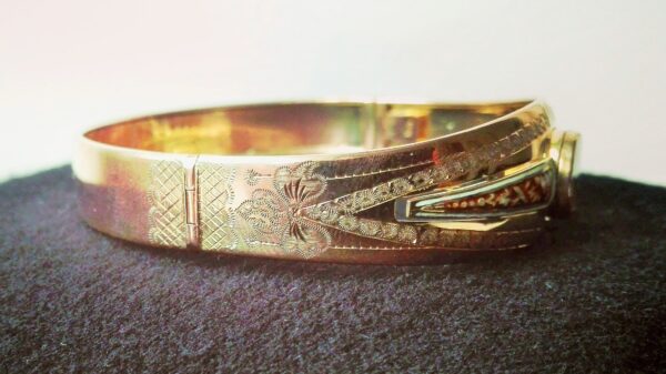 Antique Bourbon era Bangle Bracelet Engraved and Enamel - Image 7