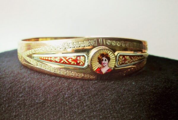 Antique Bourbon era Bangle Bracelet Engraved and Enamel - Image 9