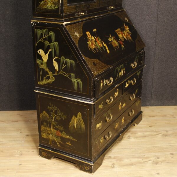 20th Century English Lacquered Golden and painted Chinoiserie Trumeau - Image 9