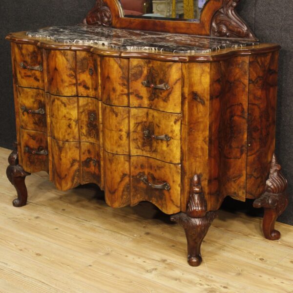 20th Century Italian  Walnut Chest of Drawers with Mirror - Image 7
