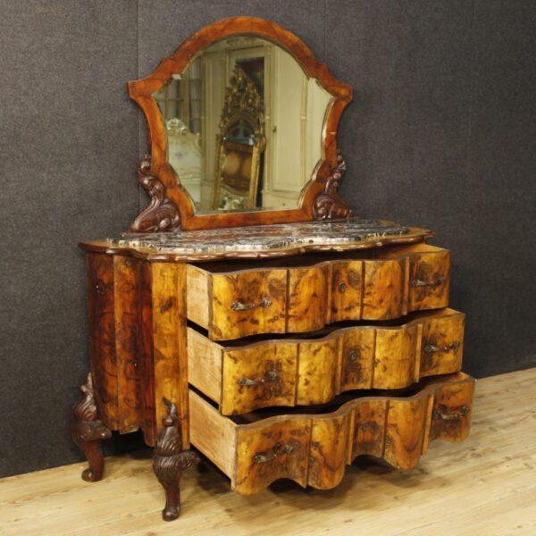 20th Century Italian  Walnut Chest of Drawers with Mirror - Image 4