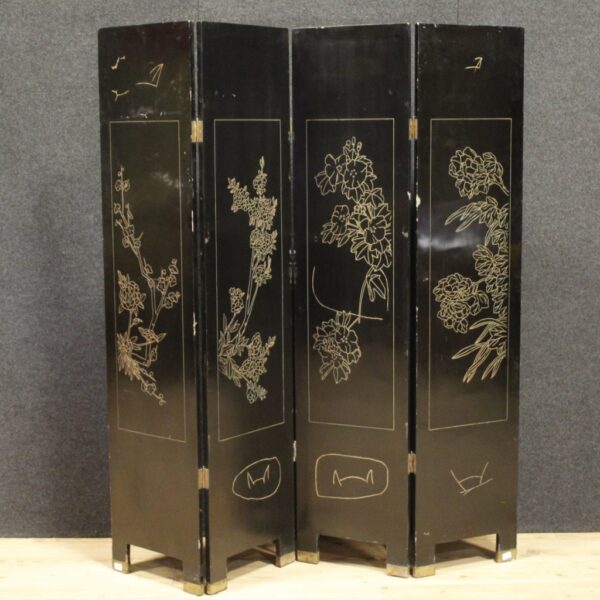20th Century French Lacquered and Golden Chinoiserie Screen - Image 3