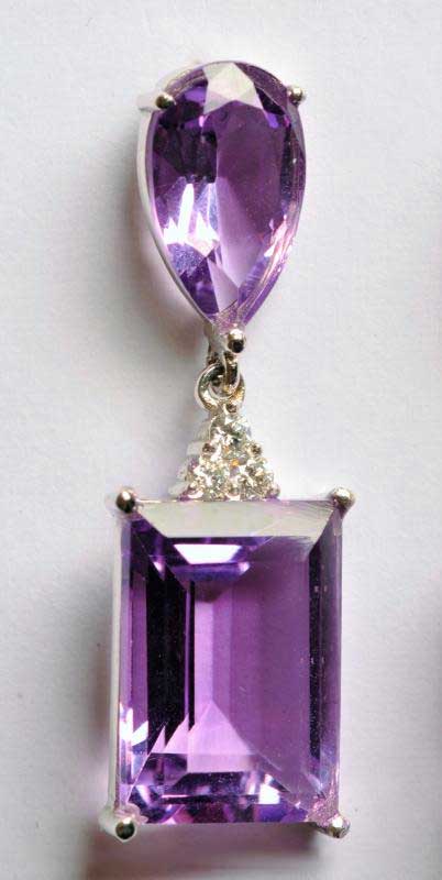 Pair of White Gold, Amethyst and Diamond Earrings - Image 3