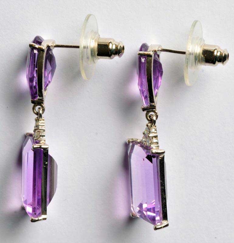Pair of White Gold, Amethyst and Diamond Earrings - Image 2